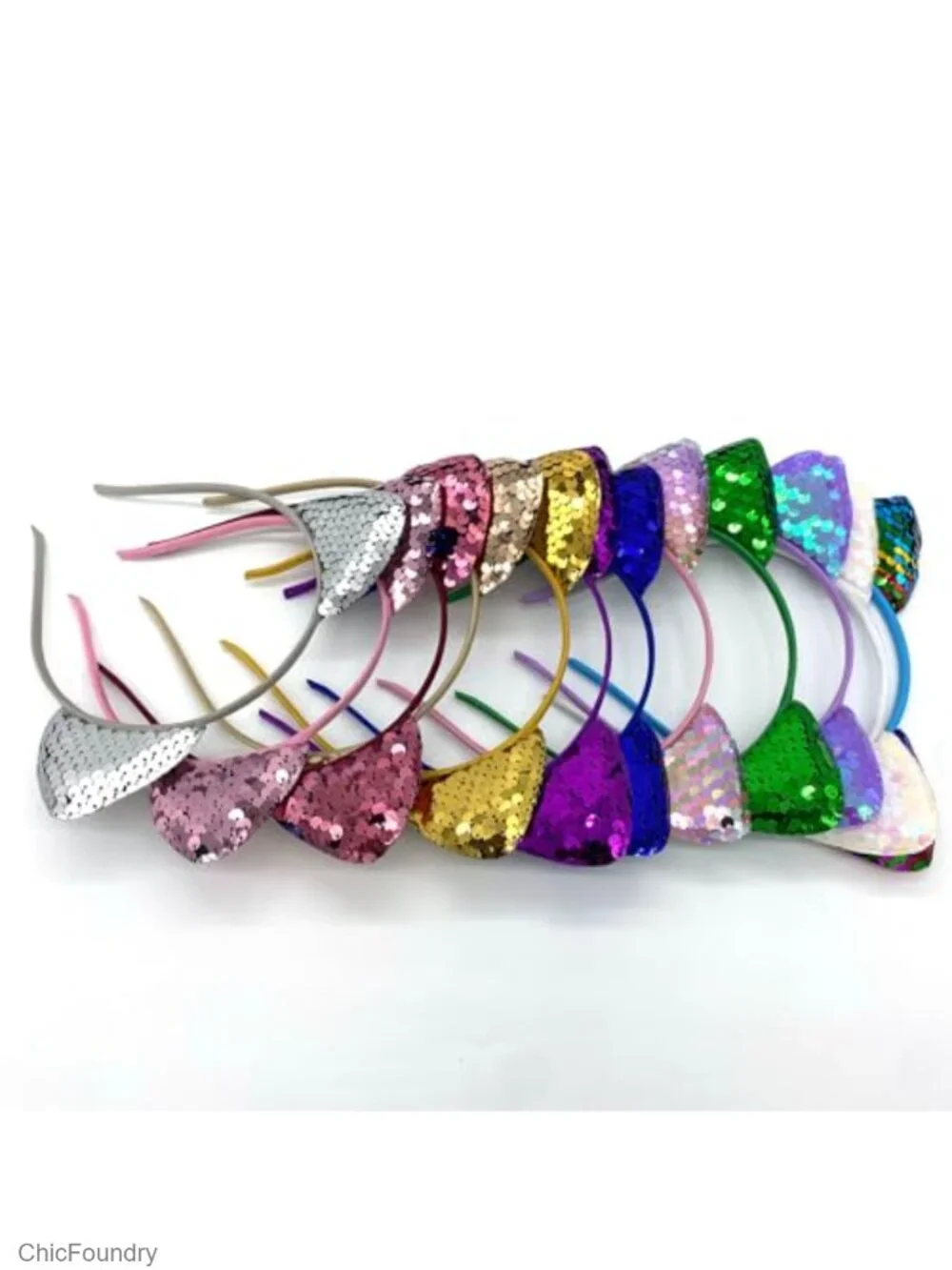 Sequin Cat Ear Headbands - Pack of 12 Party Hair Accessories for Women Cosplay
